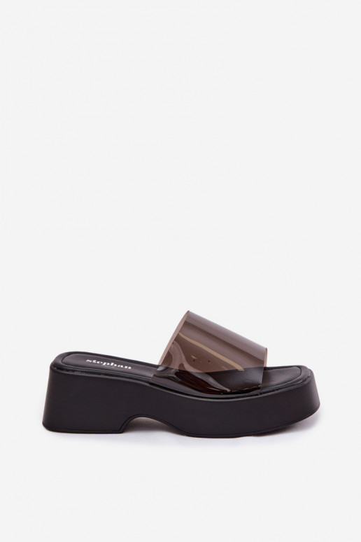 Dames zwarte platformslippers met doorzichtige banden Selestia