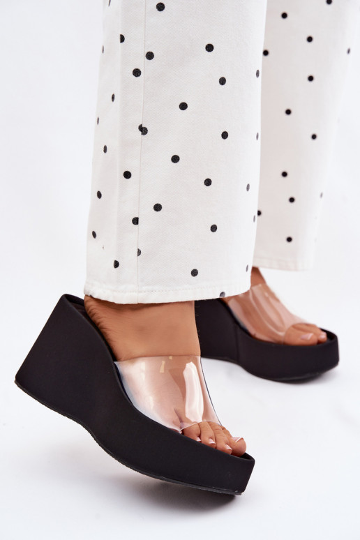 Dames zwarte platformslippers met doorzichtige banden Zolretia