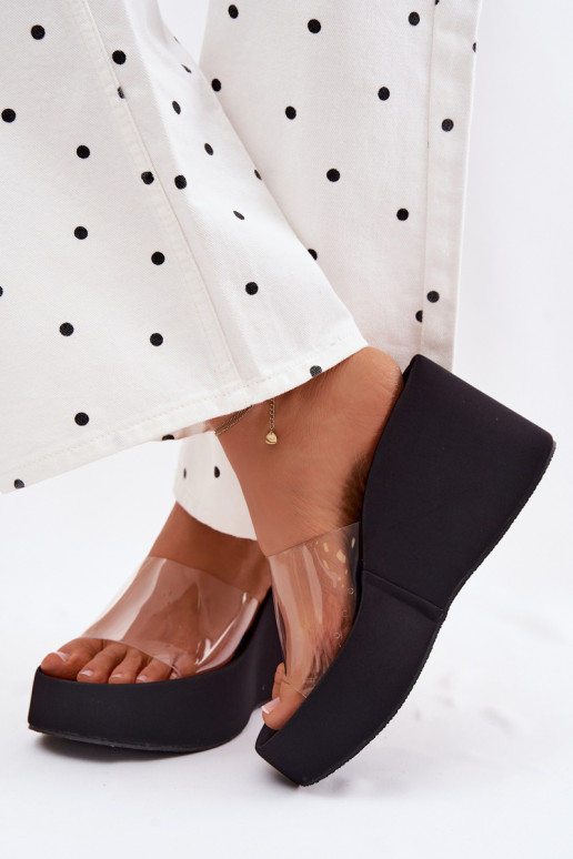 Dames zwarte platformslippers met doorzichtige banden Zolretia