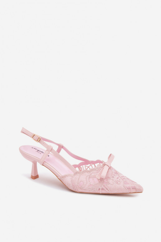 Roze sandalen met kant en strikjes op de hak Tai turiribelle