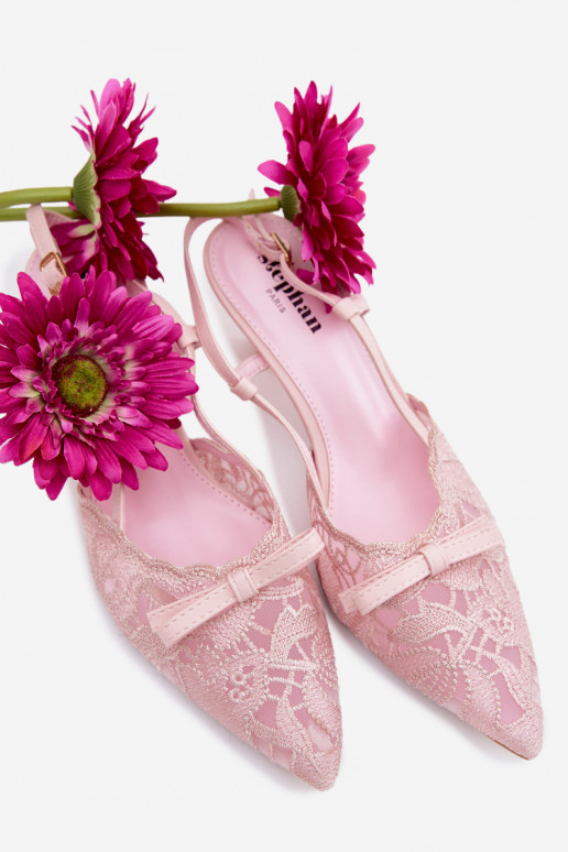 Roze sandalen met kant en strikjes op de hak Tai turiribelle