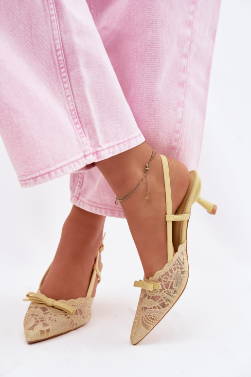 Sandalen met kant Dames Op obcasie met linten geel Het heeftribelle