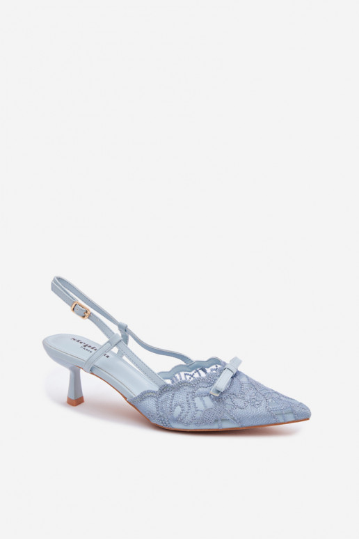 Blauwe sandalen met kant en strikjes op de hak Tai turiribelle