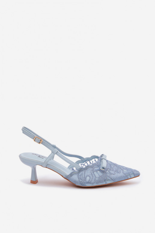 Blauwe sandalen met kant en strikjes op de hak Tai turiribelle