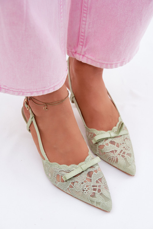 Sandalen met kant Dames Op obcasie met linten groene kleur Het heeftribelle