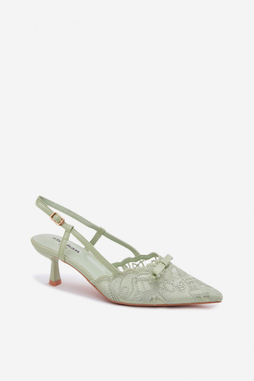 Groene sandalen met kant en strikjes op de hak Tai turiribelle