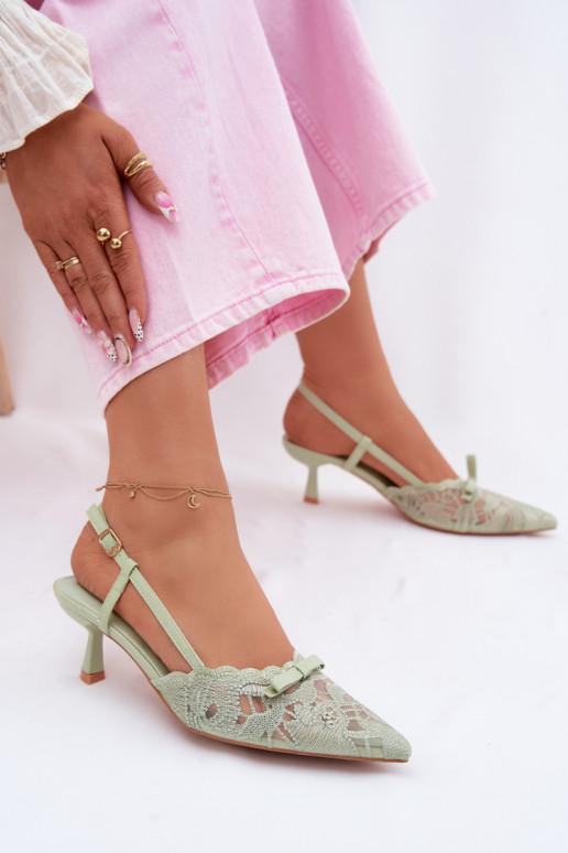 Sandalen met kant Dames Op obcasie met linten groene kleur Het heeftribelle