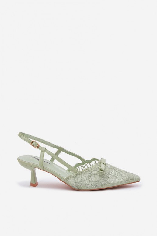 Groene sandalen met kant en strikjes op de hak Tai turiribelle