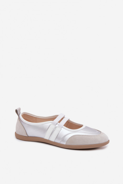 Zilveren sportieve ballerina's met elastische banden Donatella
