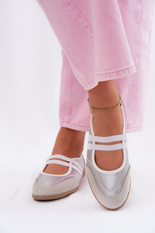 Zilveren sportieve ballerina's met elastische banden Donatella