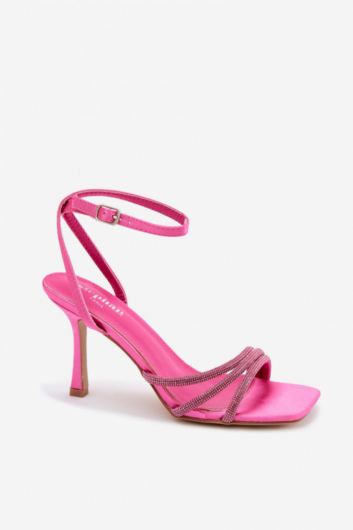 Roze damesandalen met dunne hakken en fonkelende studs Chiara
