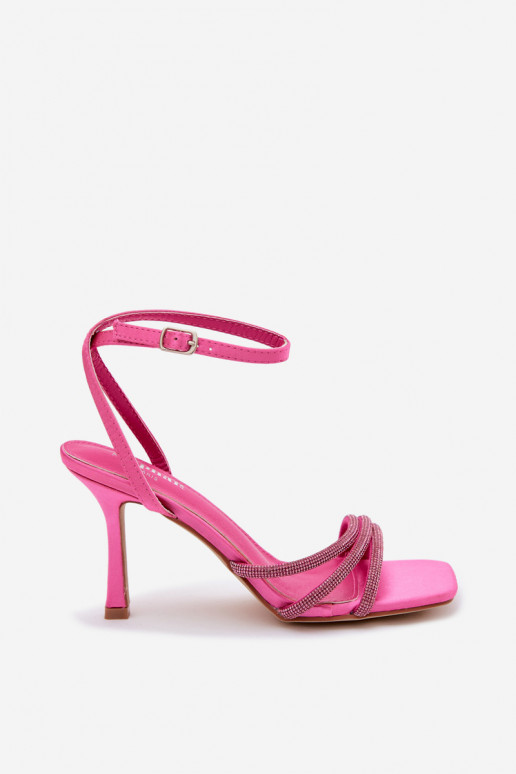Roze damesandalen met dunne hakken en fonkelende studs Chiara