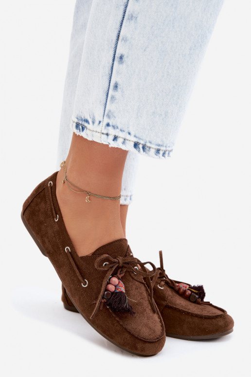 dames mocassinsmet kInastjesm I koraal kleurenikami bruine kleur Teresa