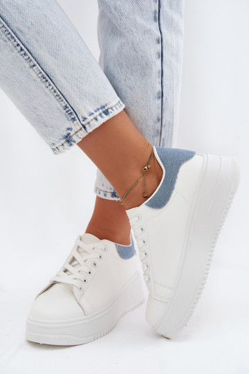 Witte en blauwe dames sneakers met platform van faux leather Calinae