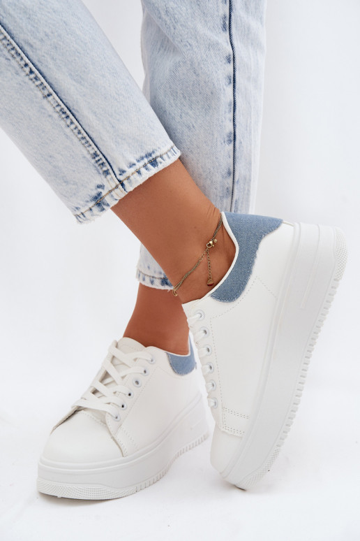 Witte en blauwe dames sneakers met platform van faux leather Calinae
