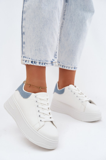 Witte en blauwe dames sneakers met platform van faux leather Calinae 2