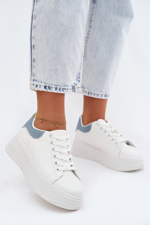 Witte en blauwe dames sneakers met platform van faux leather Calinae