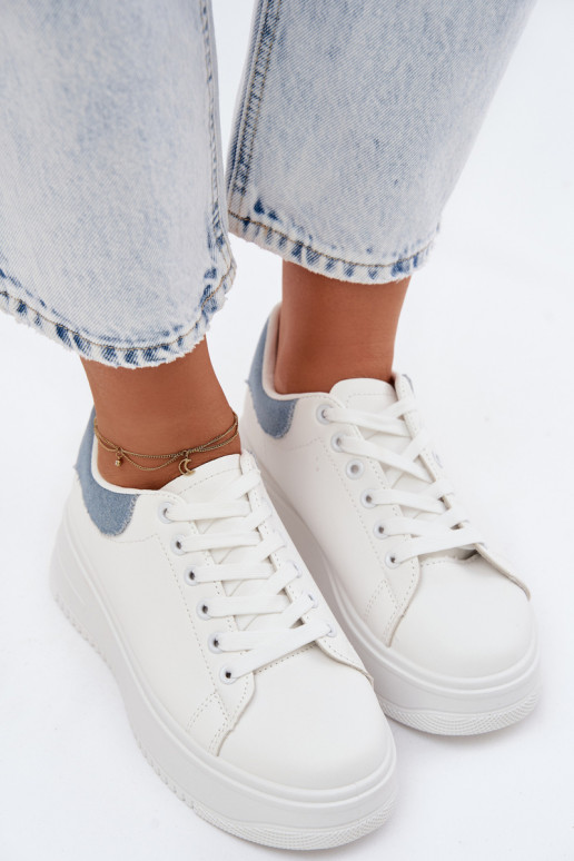 Witte en blauwe dames sneakers met platform van faux leather Calinae