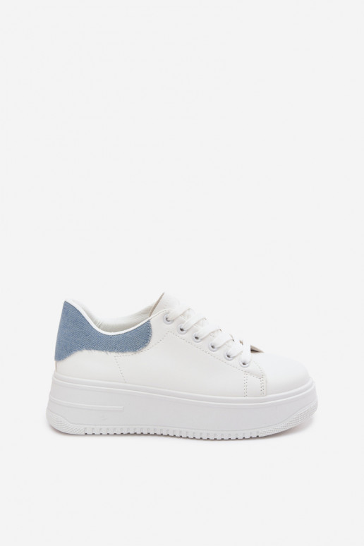 Witte en blauwe dames sneakers met platform van faux leather Calinae