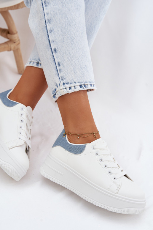 Witte en blauwe dames sneakers met platform van faux leather Calinae