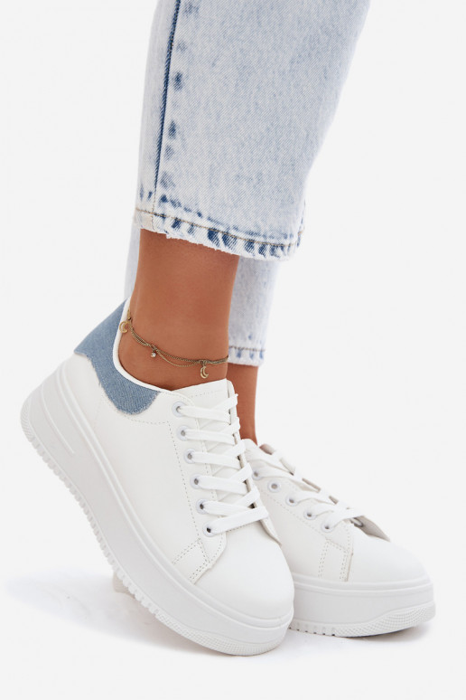 Witte en blauwe dames sneakers met platform van faux leather Calinae