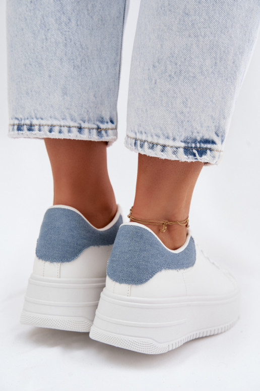 Witte en blauwe dames sneakers met platform van faux leather Calinae