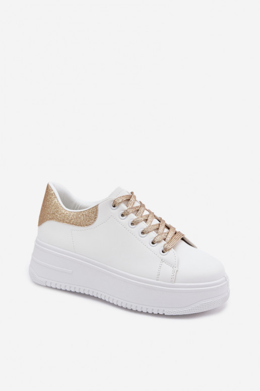 Witte en gouden dames sneakers met platform en glans van faux leather Calinae