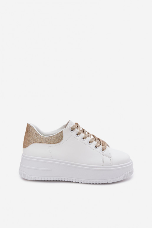 Witte en gouden dames sneakers met platform en glans van faux leather Calinae