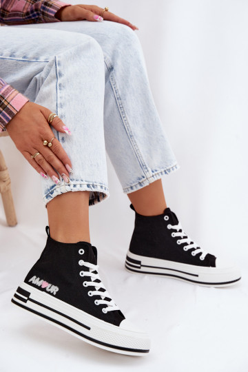 Zwarte hoge casual schoenen met platform Liline