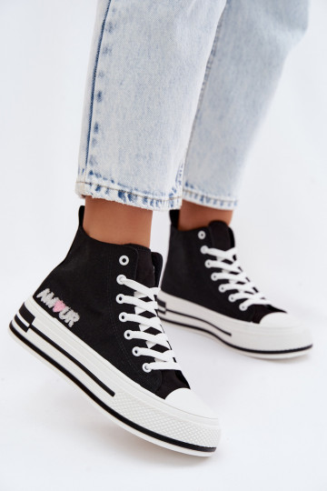 Zwarte hoge casual schoenen met platform Liline 2