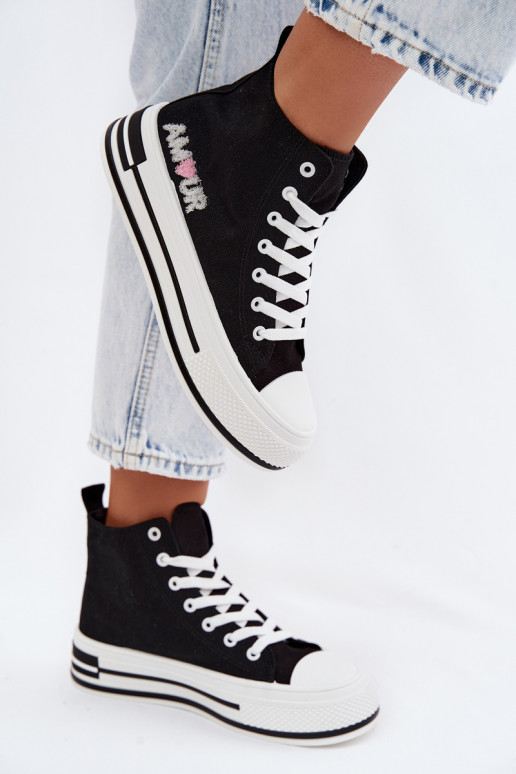 Zwarte hoge casual schoenen met platform Liline
