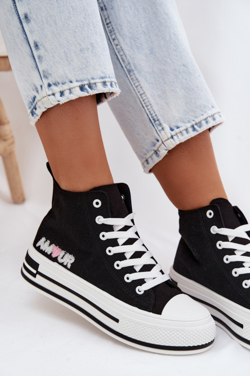 Zwarte hoge casual schoenen met platform Liline