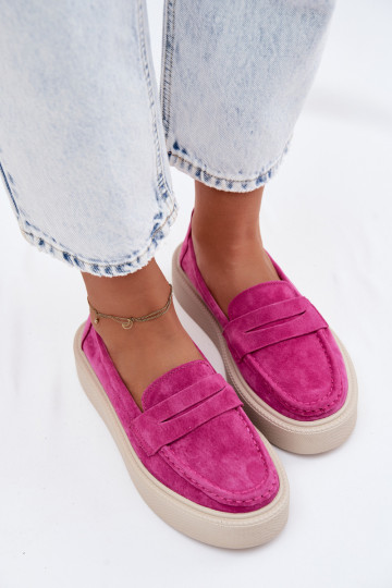 Roze faux suede platform mocassins Vinceza 79594