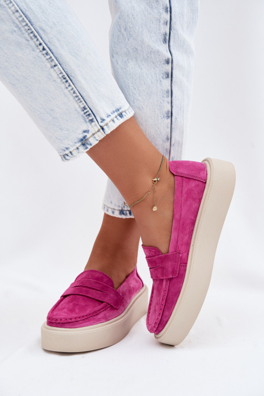 Roze faux suede platform mocassins Vinceza 79594