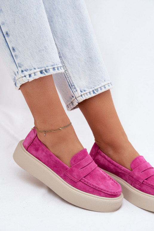 Roze faux suede platform mocassins Vinceza 79594