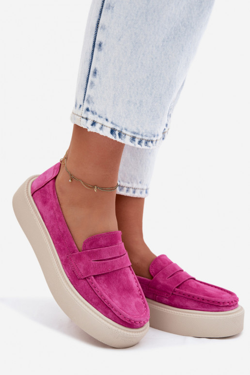 Roze faux suede platform mocassins Vinceza 79594