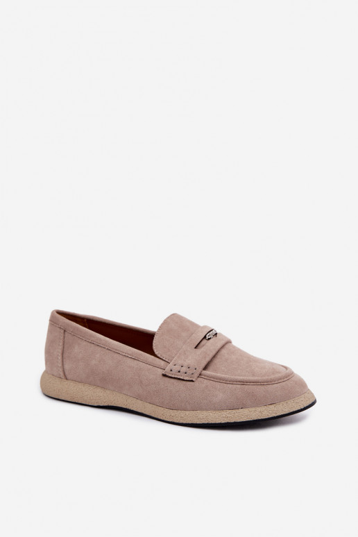 Zandkleurige faux suede dames mocassins Vinceza 62273