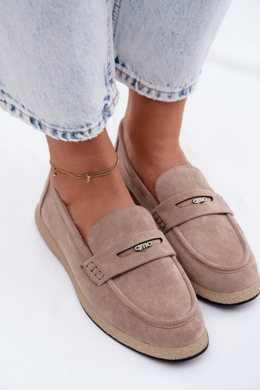Zandkleurige faux suede dames mocassins Vinceza 62273