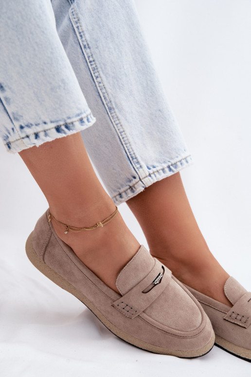 Zandkleurige faux suede dames mocassins Vinceza 62273
