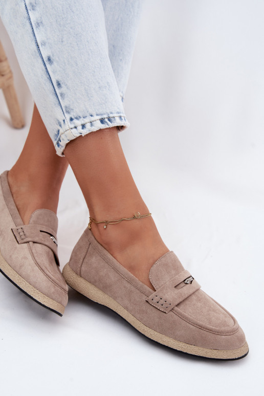 Zandkleurige faux suede dames mocassins Vinceza 62273