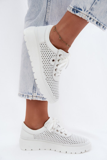 Witte geperforeerde leren schoenen voor dames Vinceza 79629