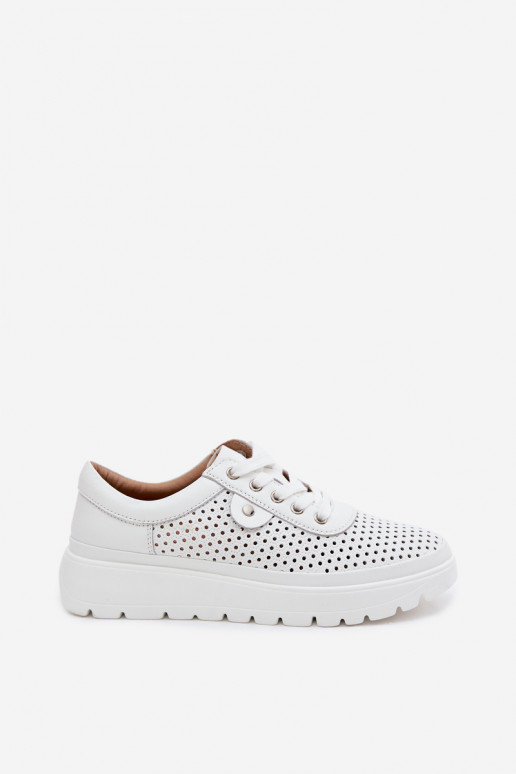 Witte geperforeerde leren schoenen voor dames Vinceza 79629
