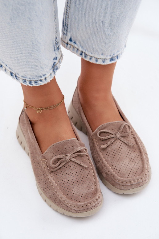 dames mocassinsOpturalnego van suèdeu met linten Vinceza 95401 beige