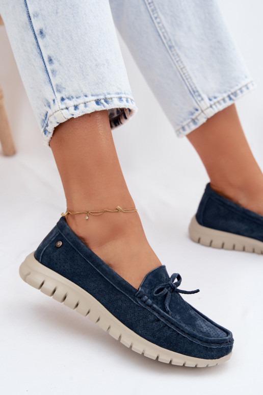 dames mocassinsOpturalnego van suèdeu met linten Vinceza 95401 donkerblauIn