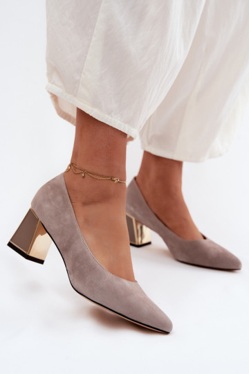 Zandkleurige faux suede hakken Vinceza 66921 2