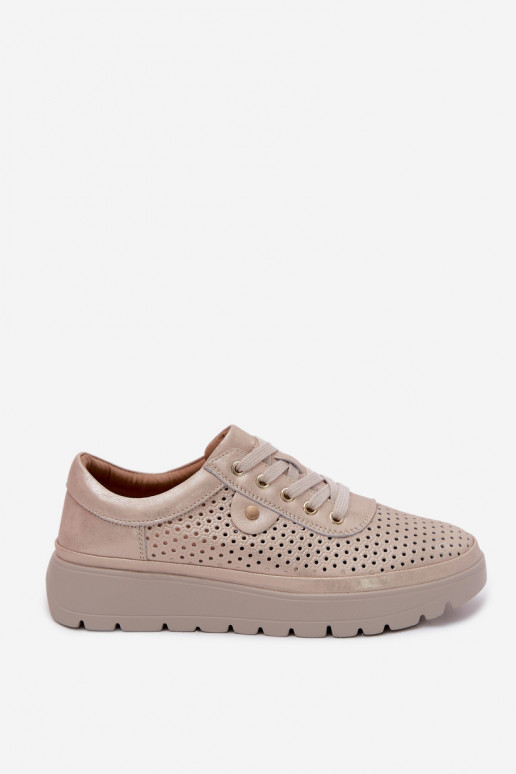 Gouden geperforeerde leren schoenen voor dames Vinceza 79629