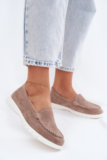 Zandkleurige faux suede dames mocassins Vinceza 95360