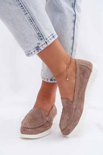 Zandkleurige faux suede dames mocassins Vinceza 95360 2