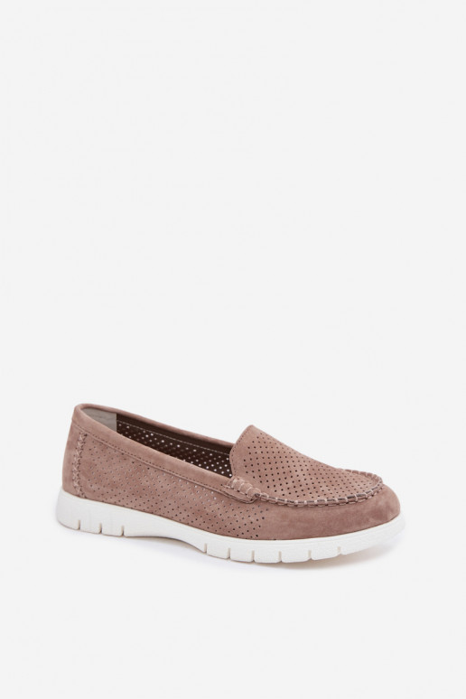 Zandkleurige faux suede dames mocassins Vinceza 95360
