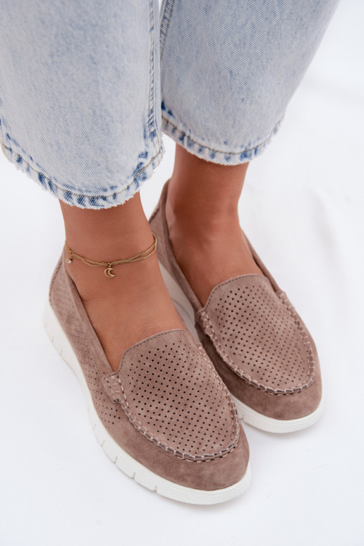 Zandkleurige faux suede dames mocassins Vinceza 95360